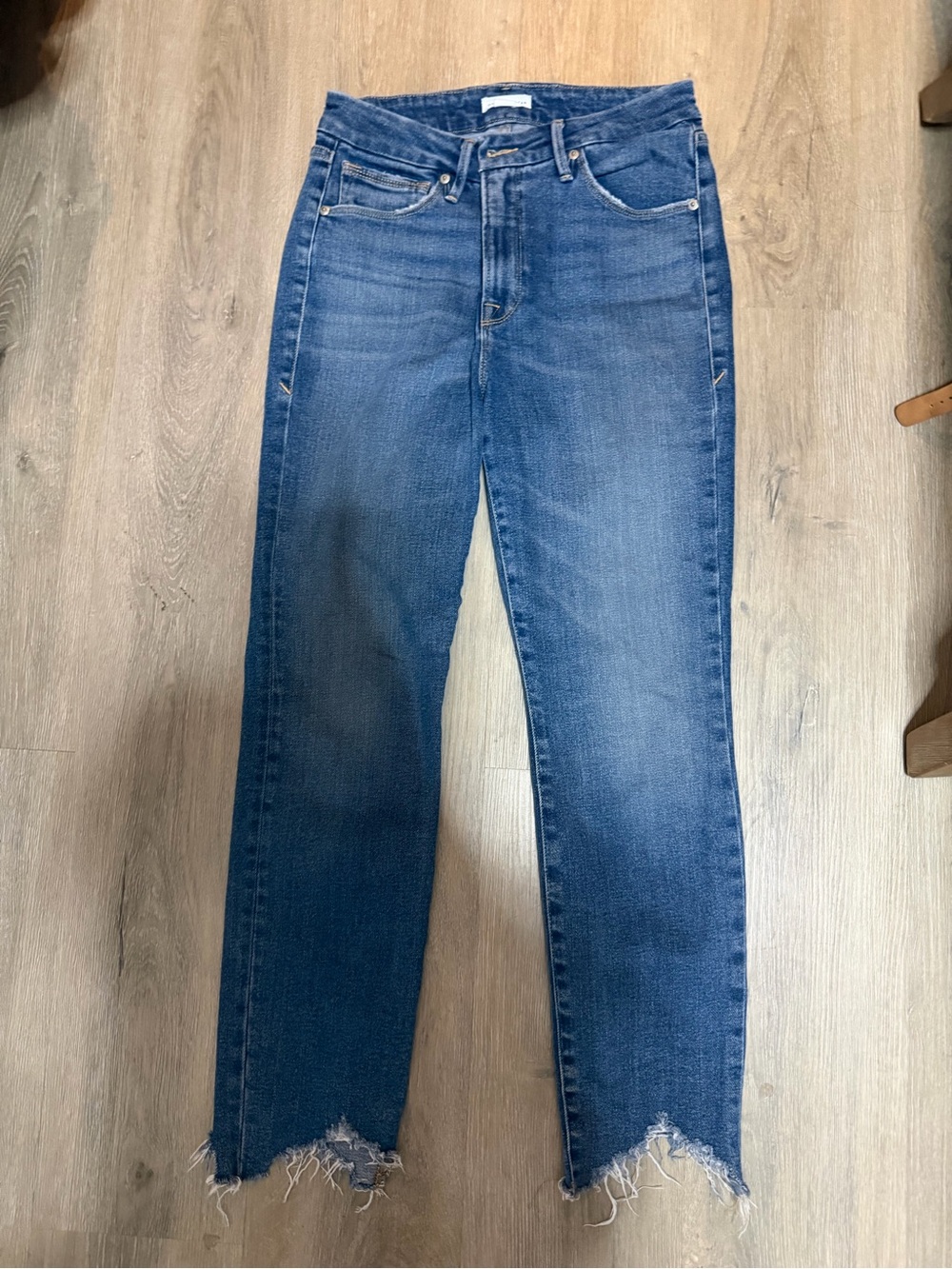 Good American Raw Hem Dark Blue Straight Jeans